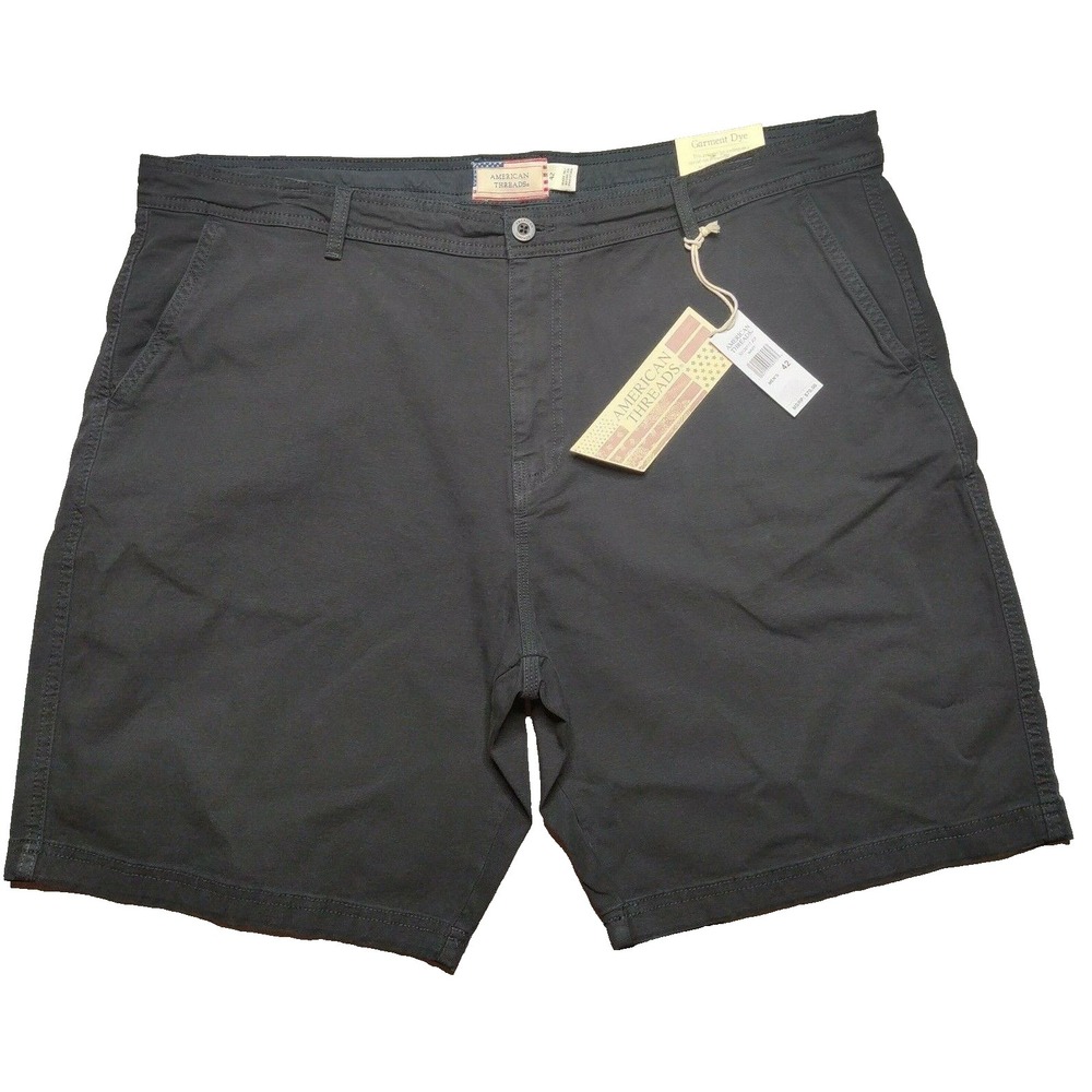 American Threads Men Size 42 Black Garment Dye Cotton‎ Stretch 9" Shorts  NEW